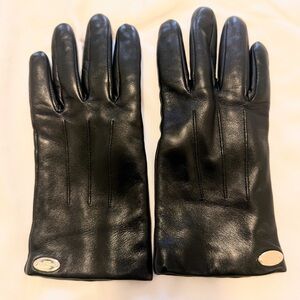 Coach Black Leather Gloves with Logo
